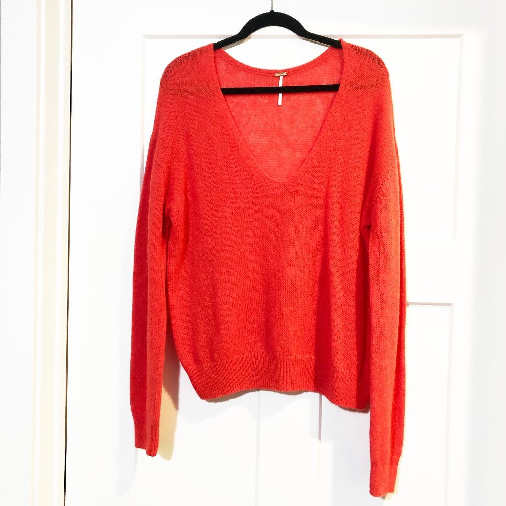 Free People Pink Oversized V-Neck Sweater